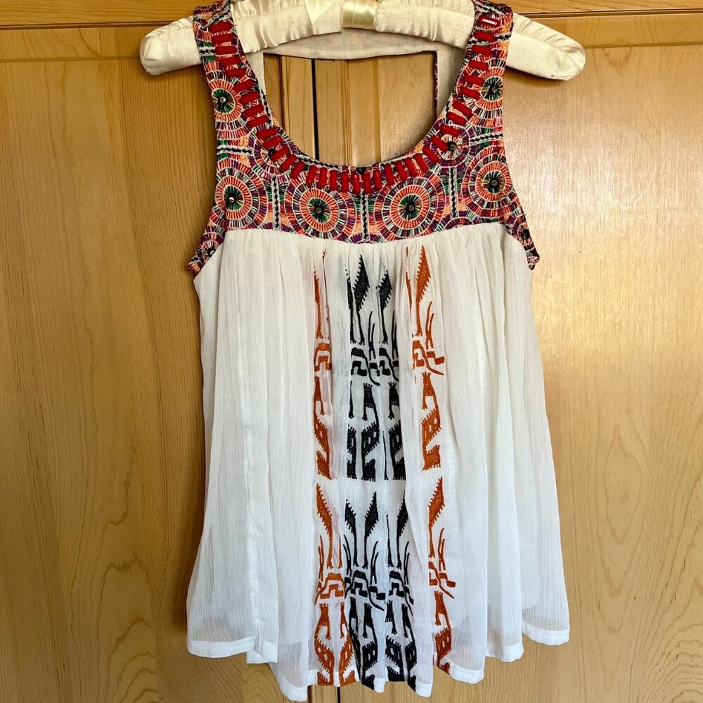 Beaded, embroidered tank top